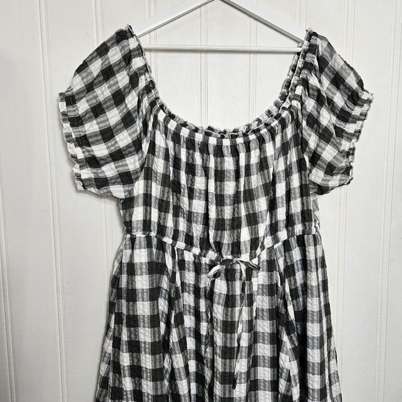 Torrid Off Shoulder Gingham Seersucker Midi Dress 3X Pockets Cottagecore - Picture 4 of 16